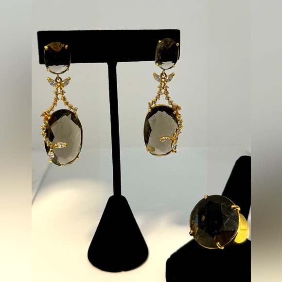 Set of earrings & ring - 18k gold plated & Citrine Stone. - Picture 3 of 4